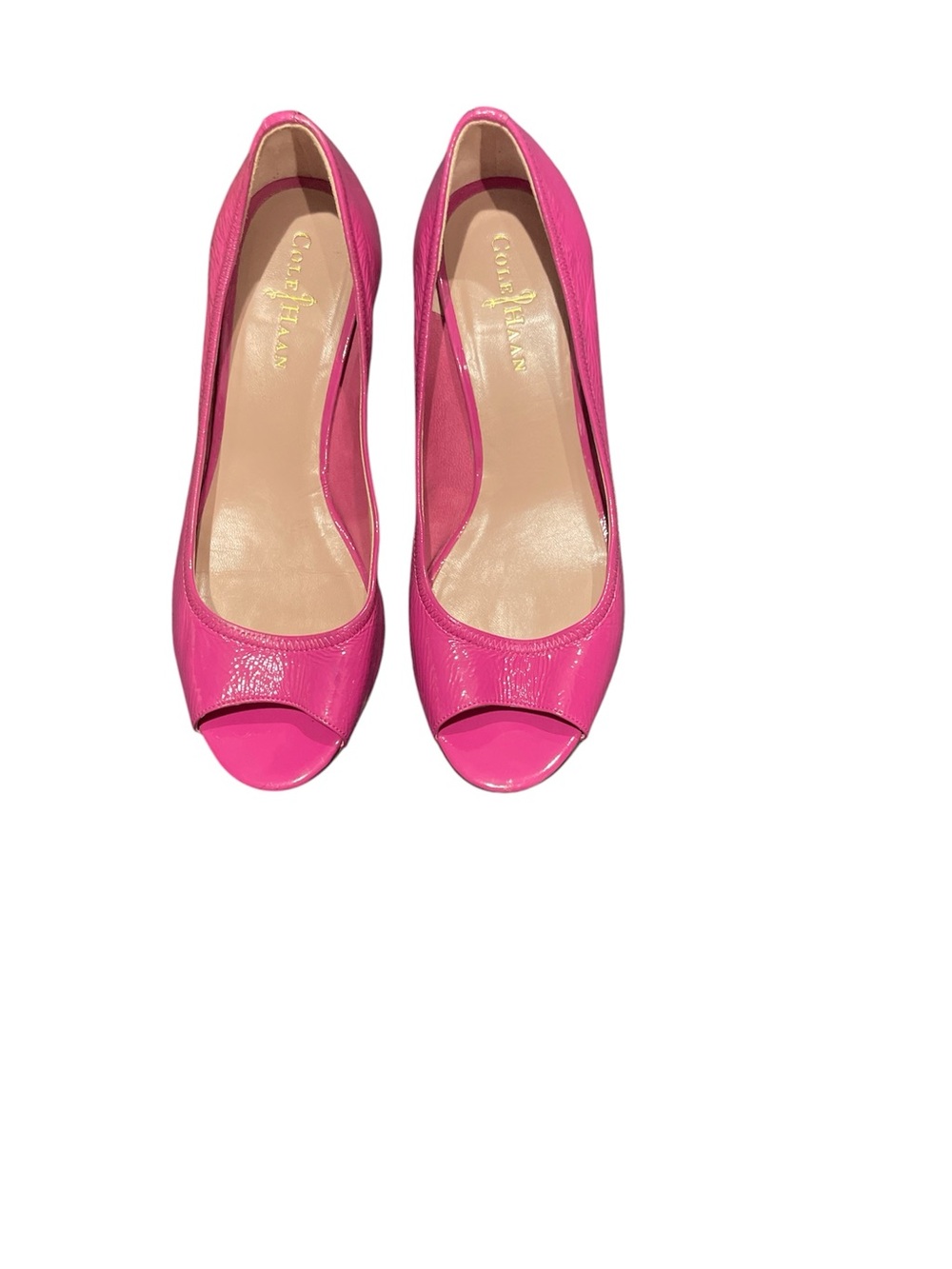 Cole Haan Nike Air Pink Patent Peep Toe Wedges 8.5B EUC